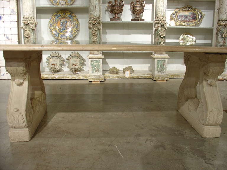 French Marble Top Table on Stone Bases-Early 1900s 3