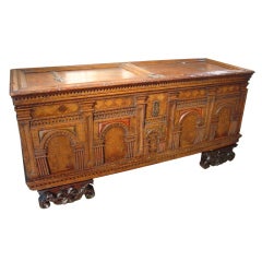 Antique Rare 17th Century Italian Trunk with Marquetry Insets