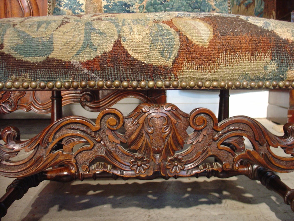 Pair of Antique Walnut Wood Tapestry Chairs from France 6