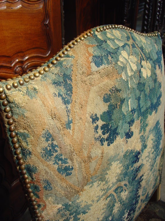 Pair of Antique Walnut Wood Tapestry Chairs from France 1