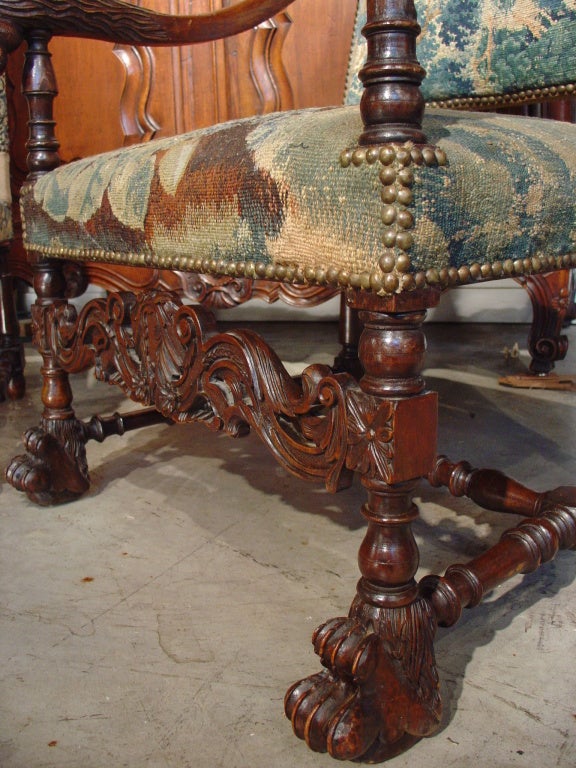 Pair of Antique Walnut Wood Tapestry Chairs from France 2