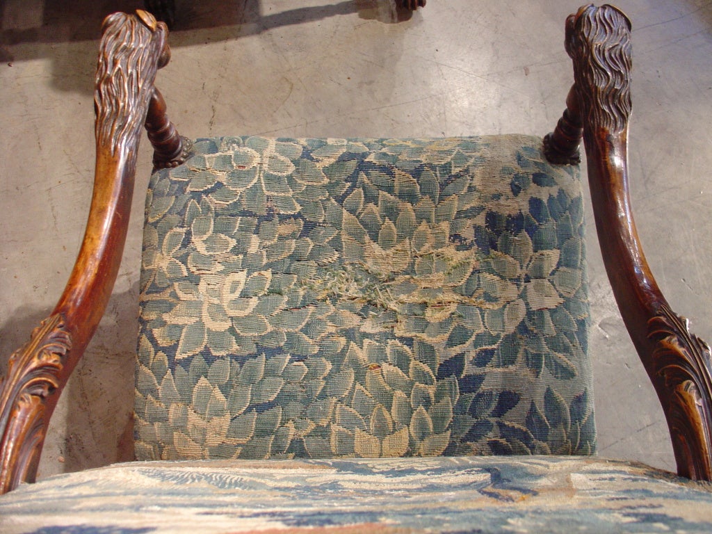 Pair of Antique Walnut Wood Tapestry Chairs from France 3