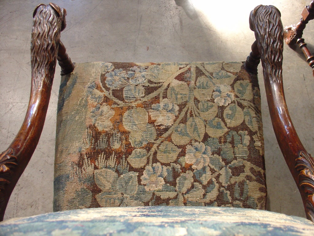 Pair of Antique Walnut Wood Tapestry Chairs from France 4