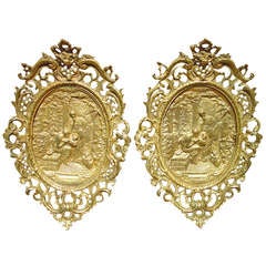 Pair of Antique Rococo Style Bronze Plaques from France
