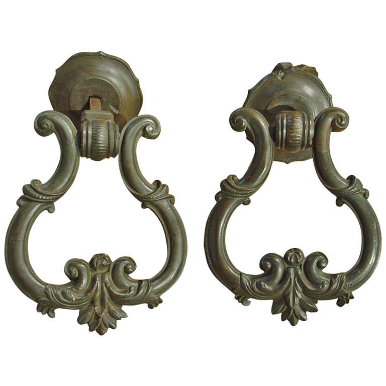 Rare Pair of Large Antique Bronze Door Knockers from Tuscany, Italy