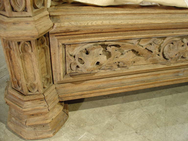 A Magnificent Fully Carved Antique French Gothic Bed-Stripped Oak - France circa 1870 In Good Condition In Dallas, TX
