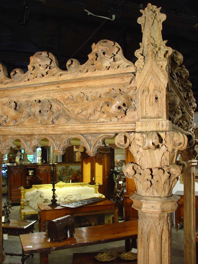 19th Century A Magnificent Fully Carved Antique French Gothic Bed-Stripped Oak - France circa 1870