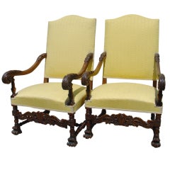 Pair of Antique French Walnut Wood Armchairs, Circa 1870