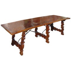 Antique Walnut Wood Catalan Dining Table from France
