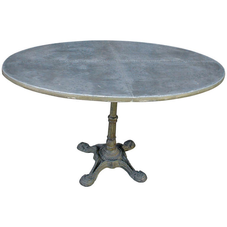 Antique French Bistro Table with Custom Zinc Top at 1stDibs