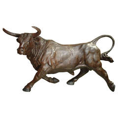 Imposing Iron Bull Statue, Patinated Cast Iron, 1900s