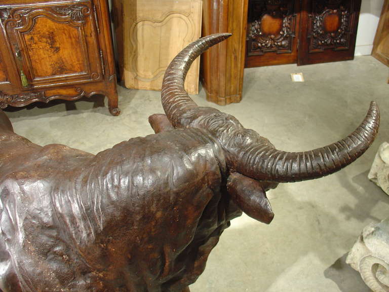 Imposing Iron Bull Statue, Patinated Cast Iron, 1900s 2