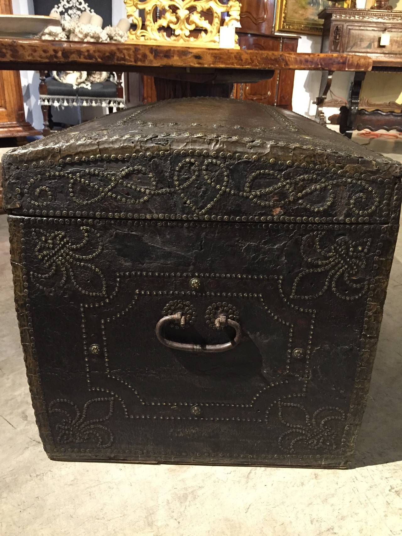 Brass 17th Century Royal French Leather Trunk