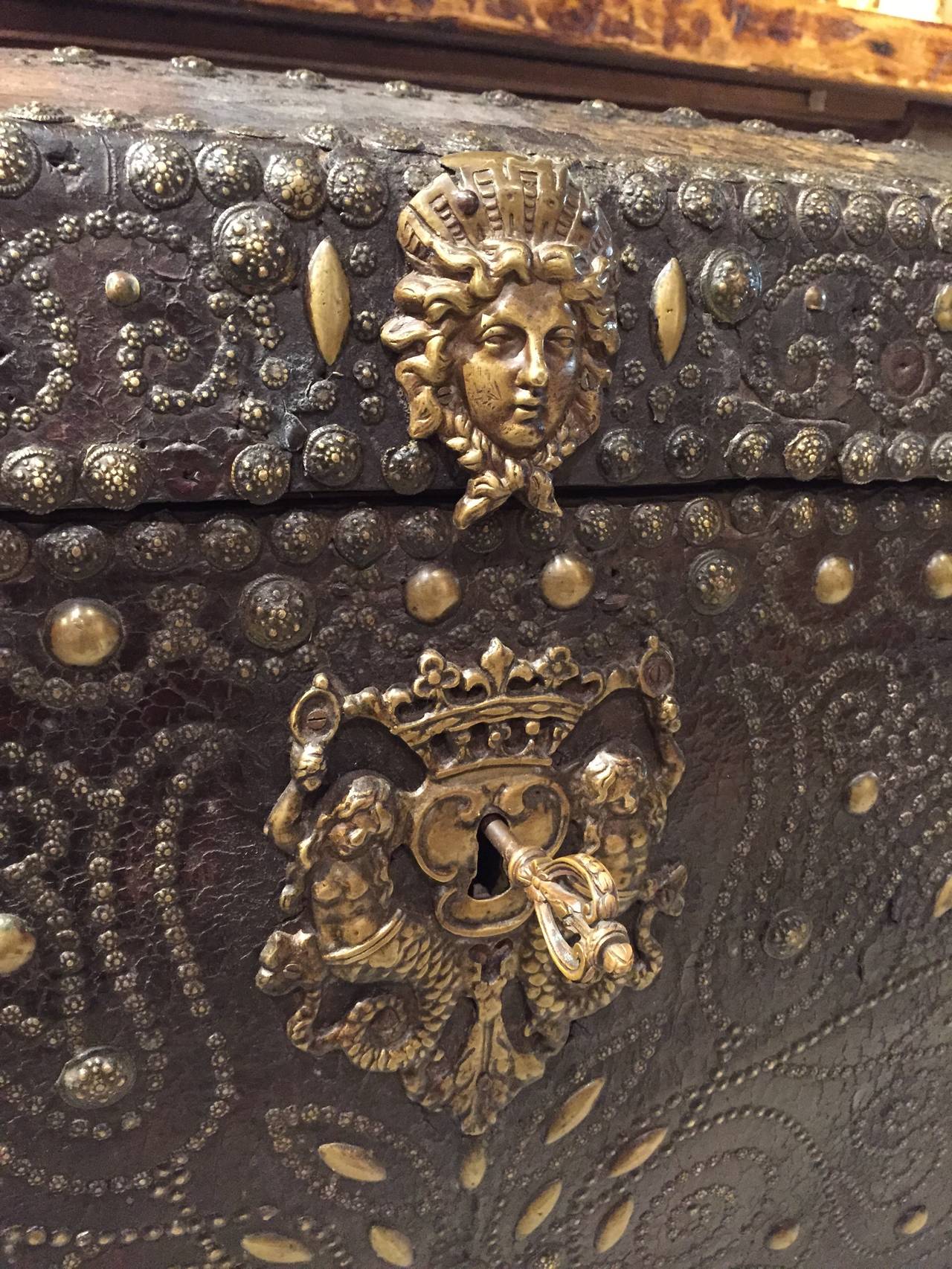 17th Century Royal French Leather Trunk 1