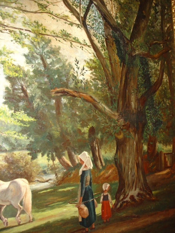 Antique Pastoral Oil Painting from France 5