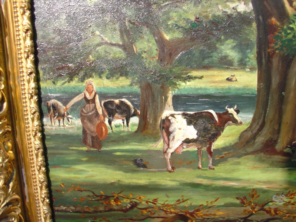 A Large Gilt- Framed, Pastoral Oil Painting on Canvas, Signed H. Zober  ’99.  The 99 would very well mean 
