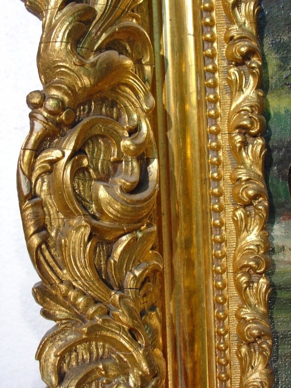 French Antique Pastoral Oil Painting from France