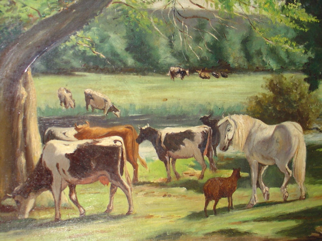 Antique Pastoral Oil Painting from France 2