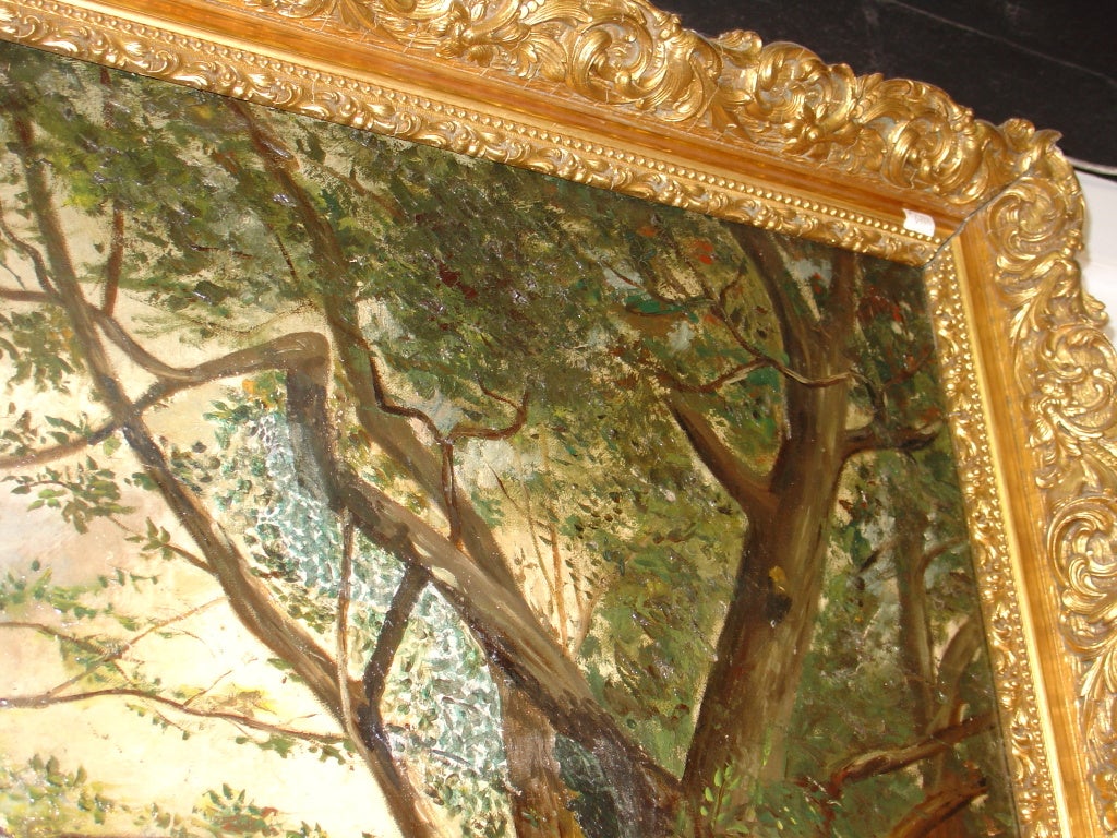 Antique Pastoral Oil Painting from France 3