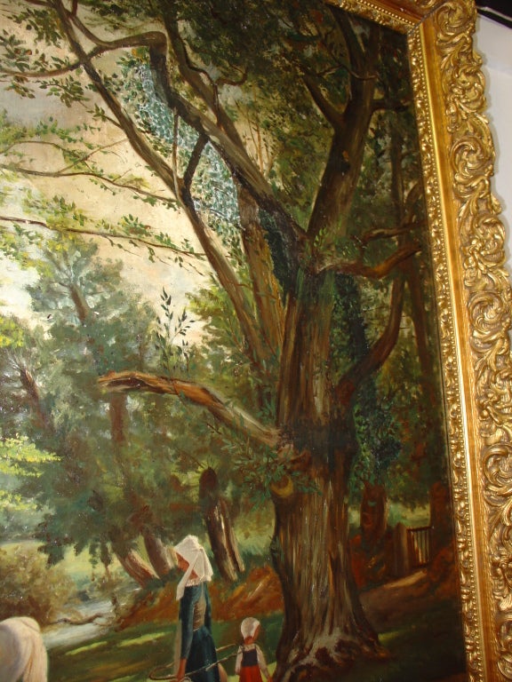 Antique Pastoral Oil Painting from France 4