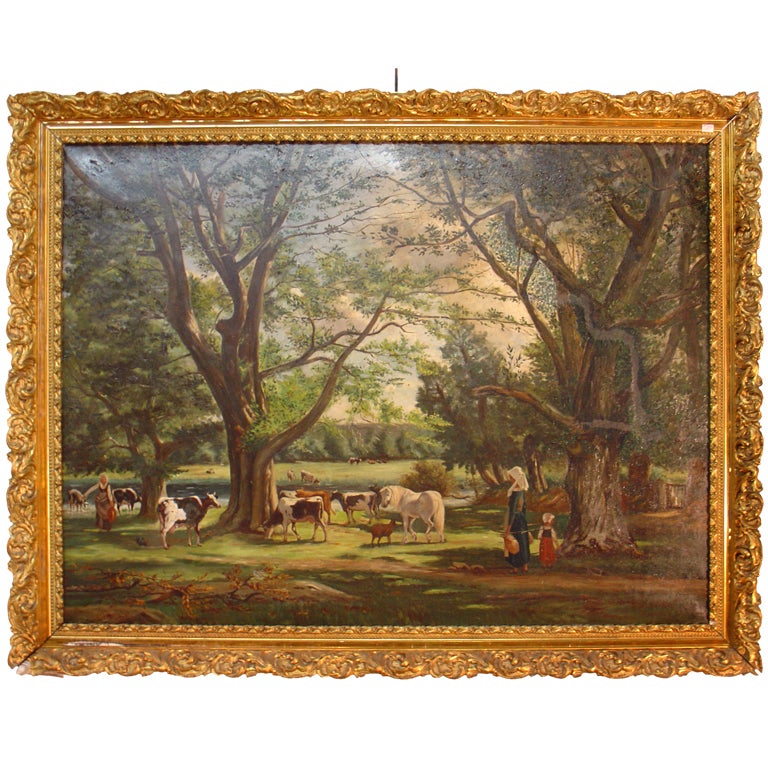 Antique Pastoral Oil Painting from France