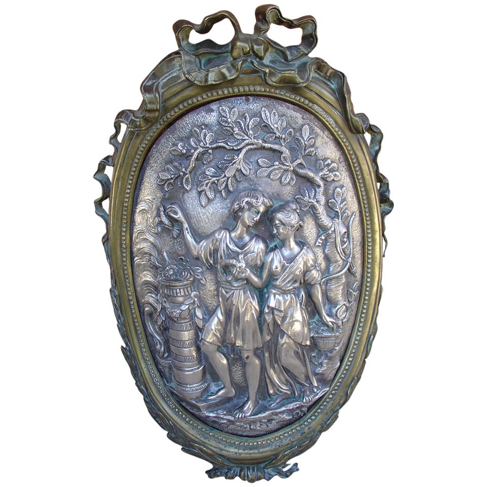 Antique Bronze Louis XVI Style Plaque, Early 1800s