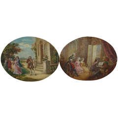 Pair of Signed Oval Paintings on Wood, Signed, 1899-France