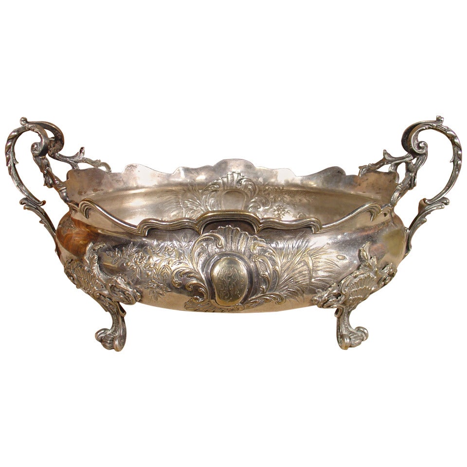 Antique Silvered French Jardiniere, Middle 1800s