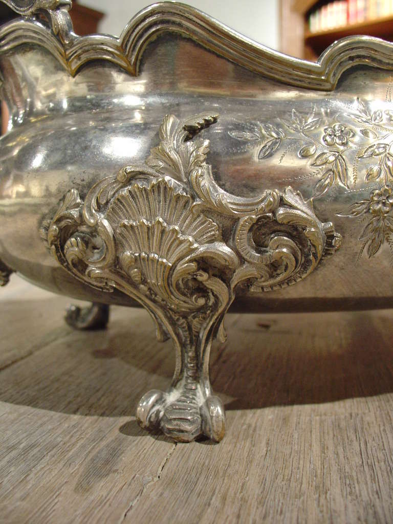 Antique Silvered French Jardiniere, Middle 1800s In Good Condition In Dallas, TX