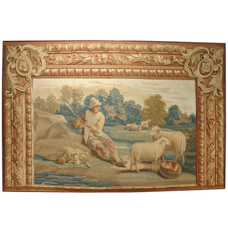 Period Louis XVI Framed Aubusson Tapestry, Late 1700s