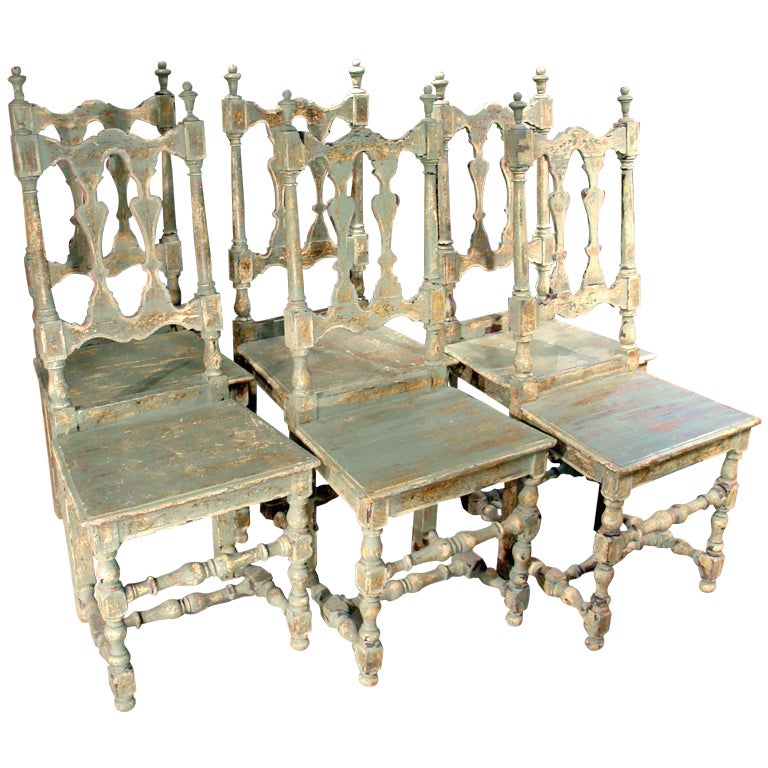 Set of 6 Painted Wooden Chairs from Italy