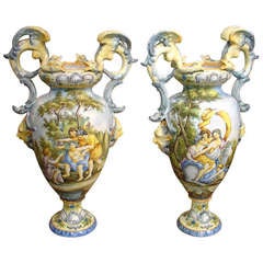 Beautiful Pair of 19th Century Faience Urns from Italy