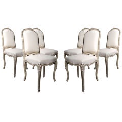 Set of Six Painted Antique Louis XV Style Side Chairs