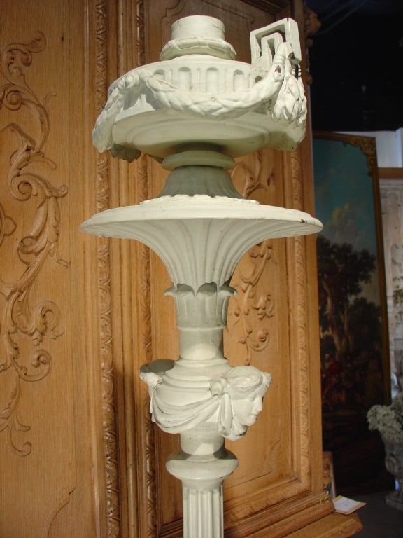 19th Century Antique Painted Cast Iron French Torchere, C. 1870