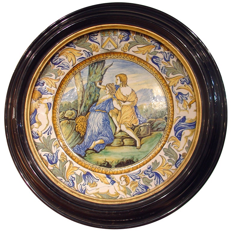 Framed Antique Faience Wall Plaque