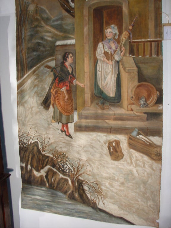 French Antique Theater Backdrop Depicting Austrian Winter Scene