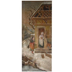 French Antique Theater Backdrop Depicting Austrian Winter Scene