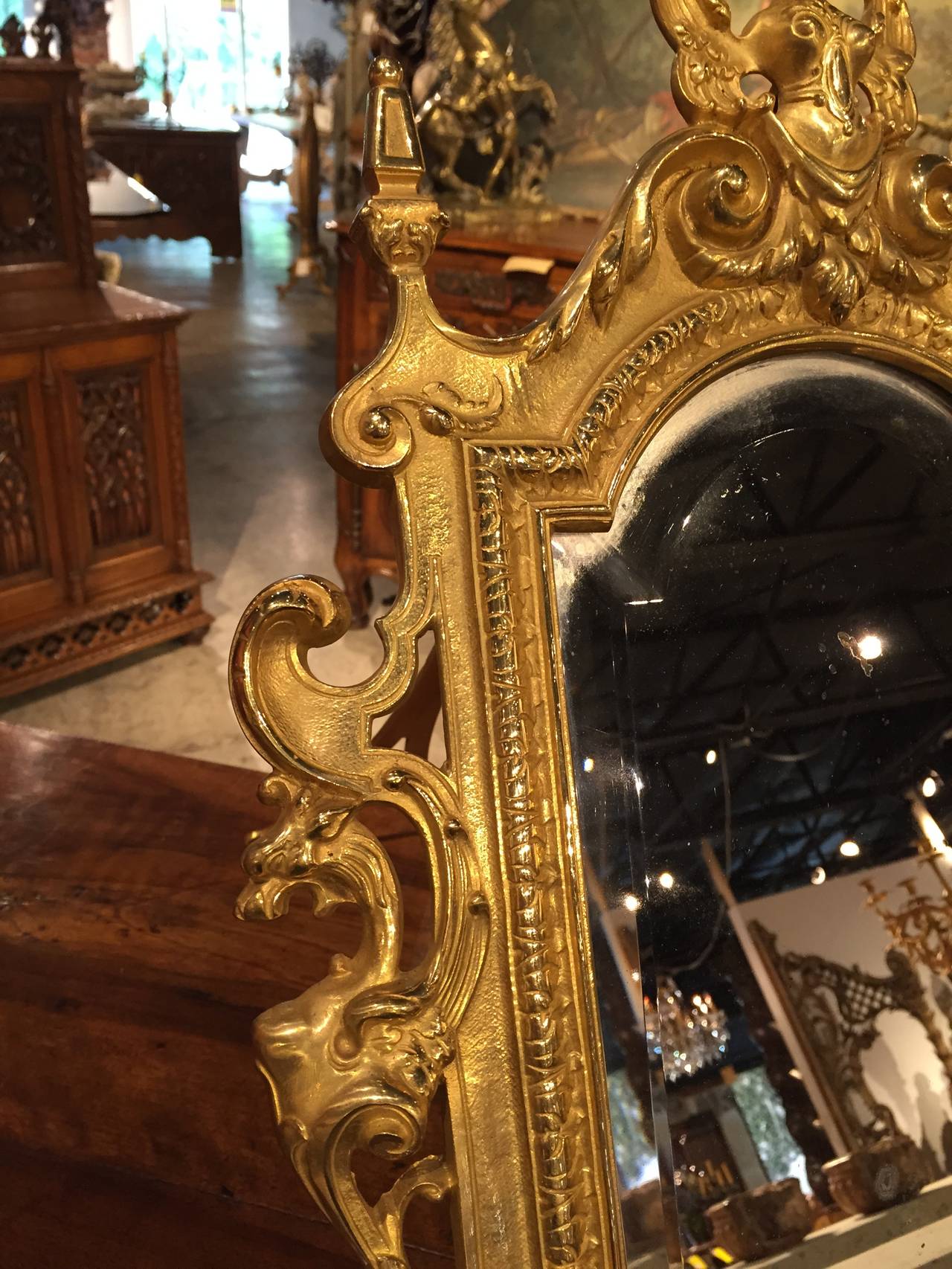 19th Century Antique Bronze Table Mirror from France, Period Napoleon III