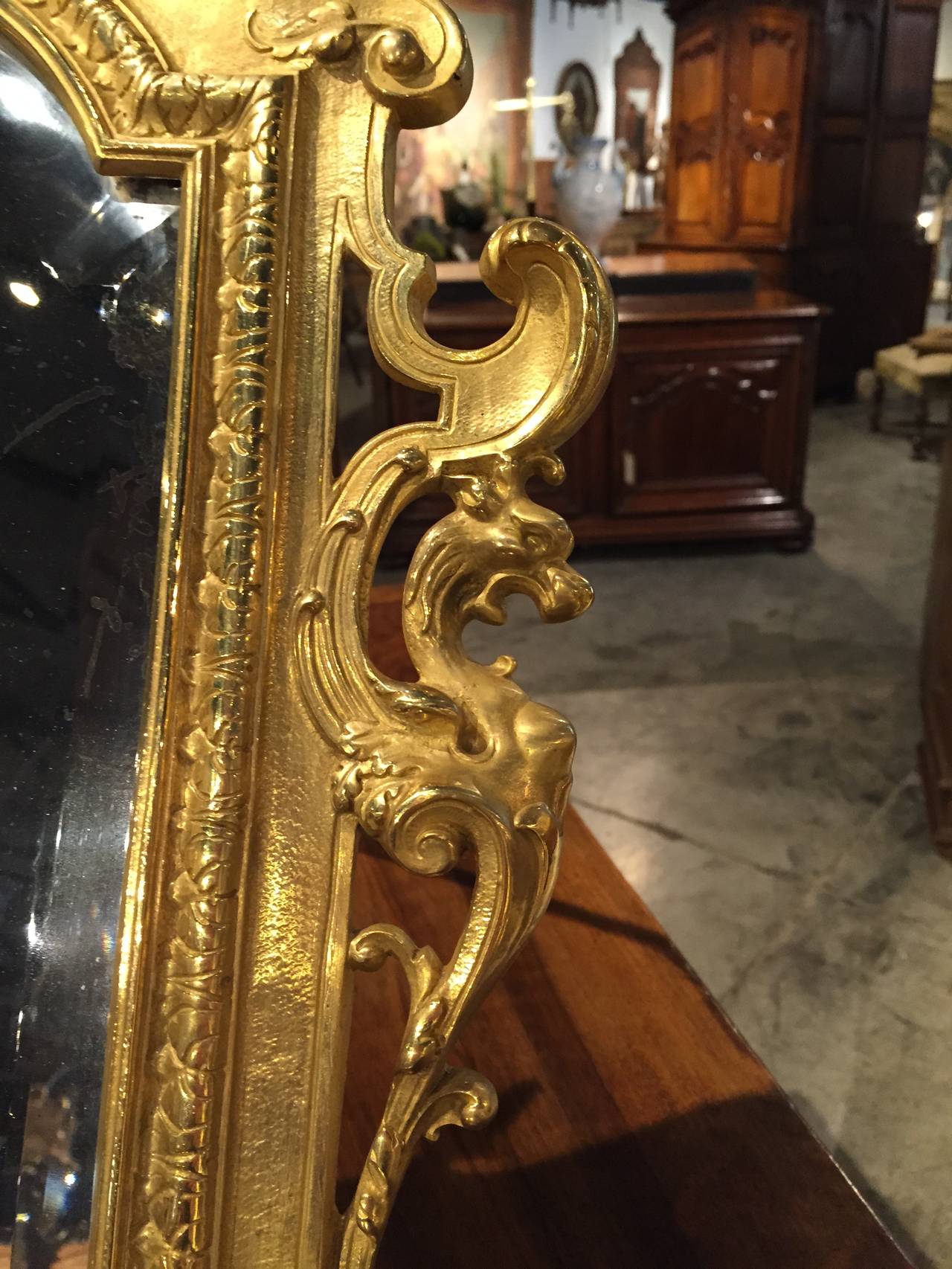 Antique Bronze Table Mirror from France, Period Napoleon III In Excellent Condition In Dallas, TX