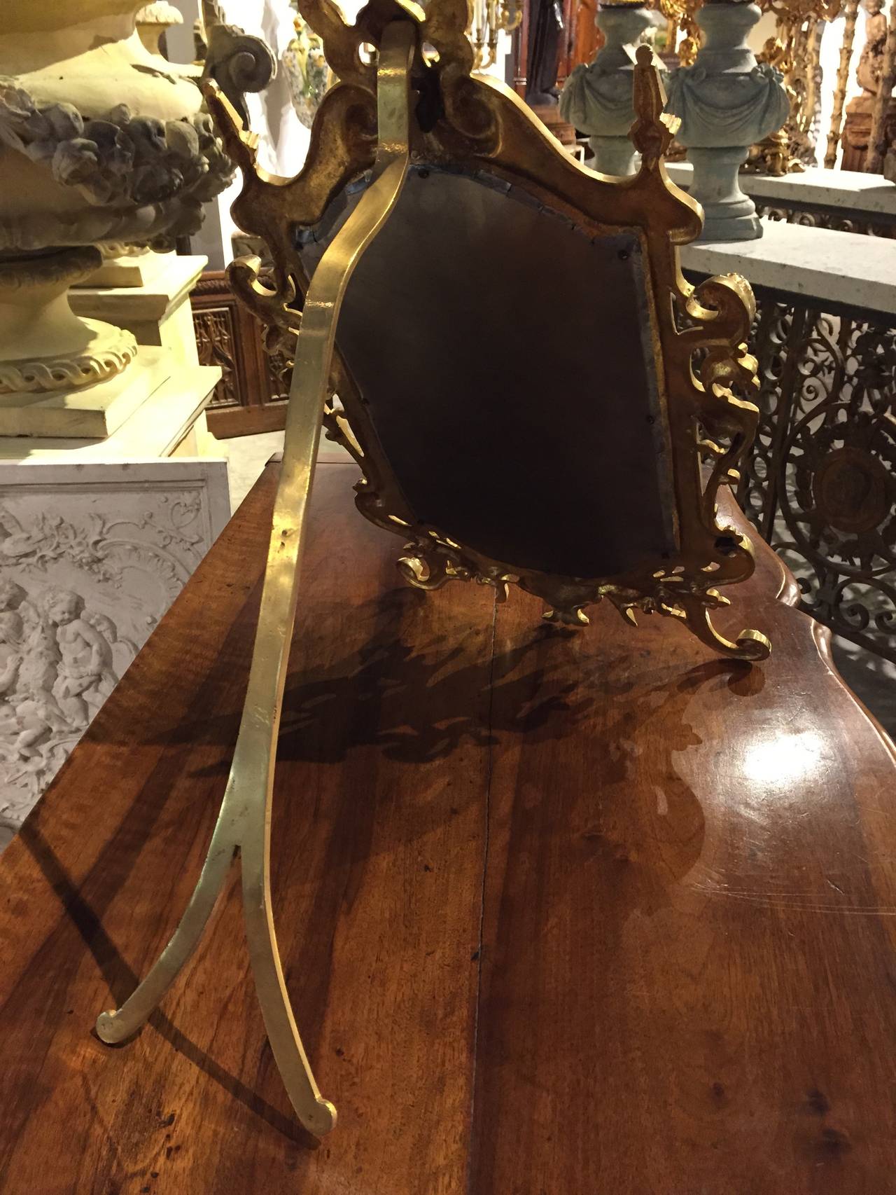 French Antique Bronze Table Mirror from France, Period Napoleon III