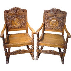Pair of Antique Renaissance Style Walnut Wood Chairs