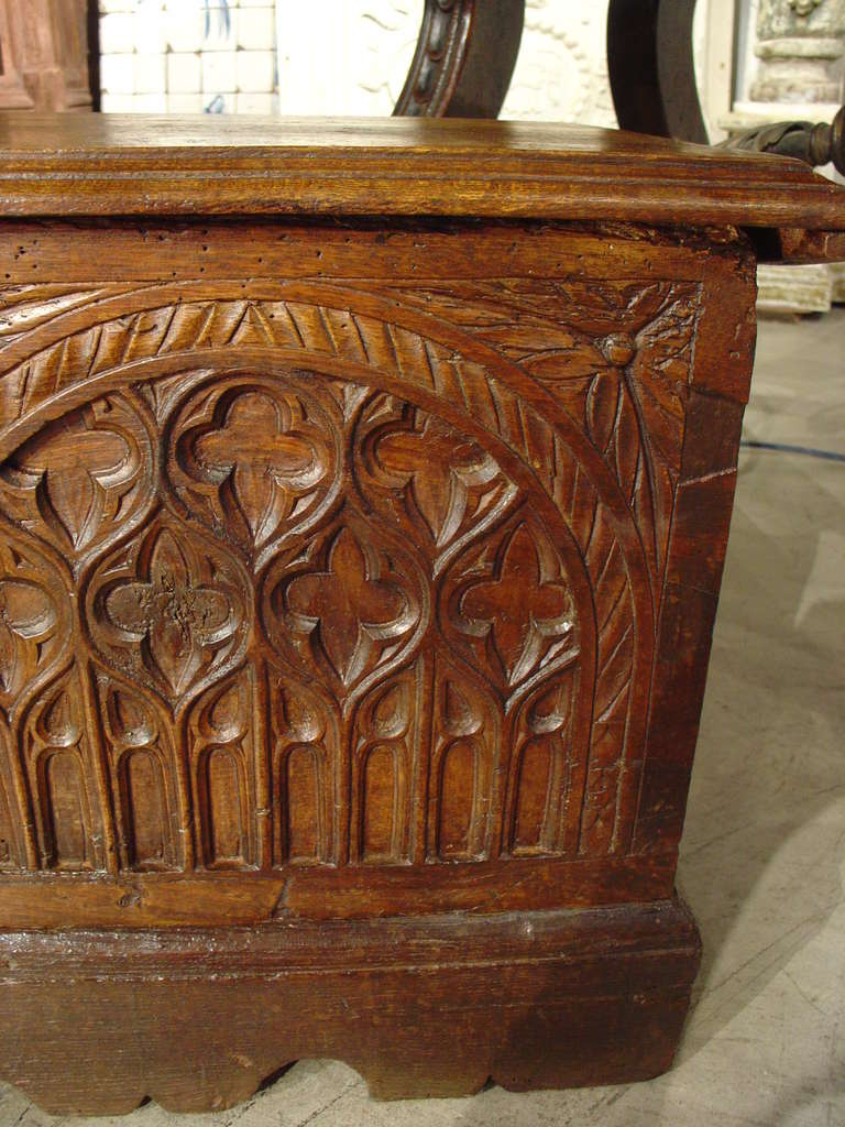 19th Century Small Antique Oak, Gothic Style Trunk 