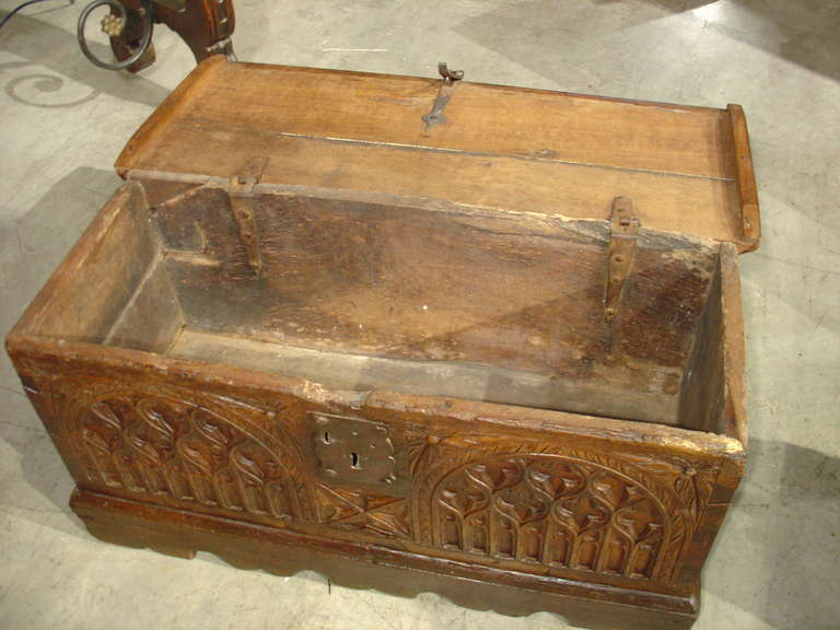 Small Antique Oak, Gothic Style Trunk  3