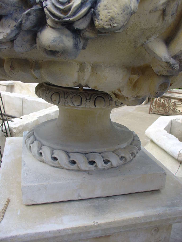 Pair of French Lion Urns on Pedestals 1