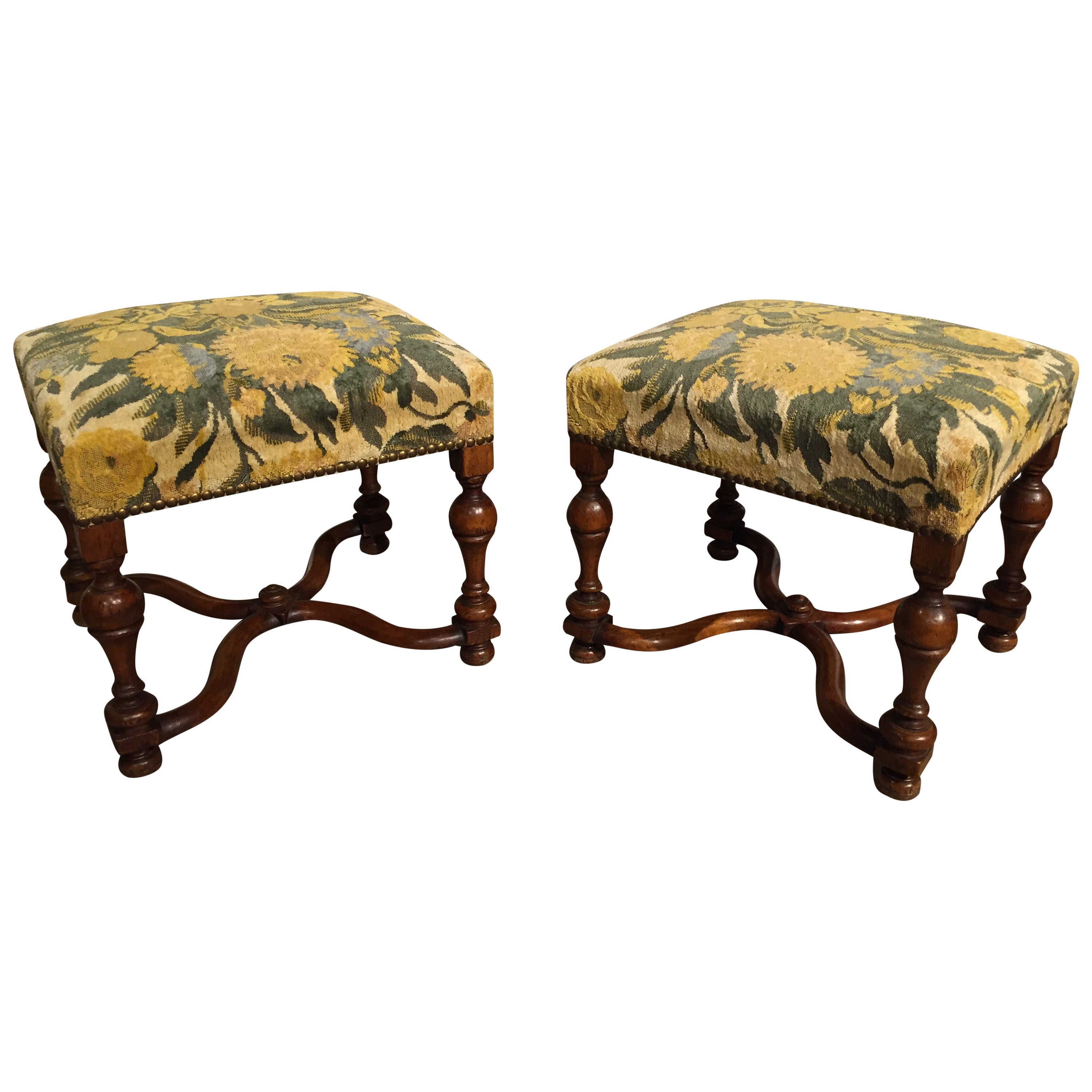 Pair of 19th Century Walnut Wood Tabourets from France
