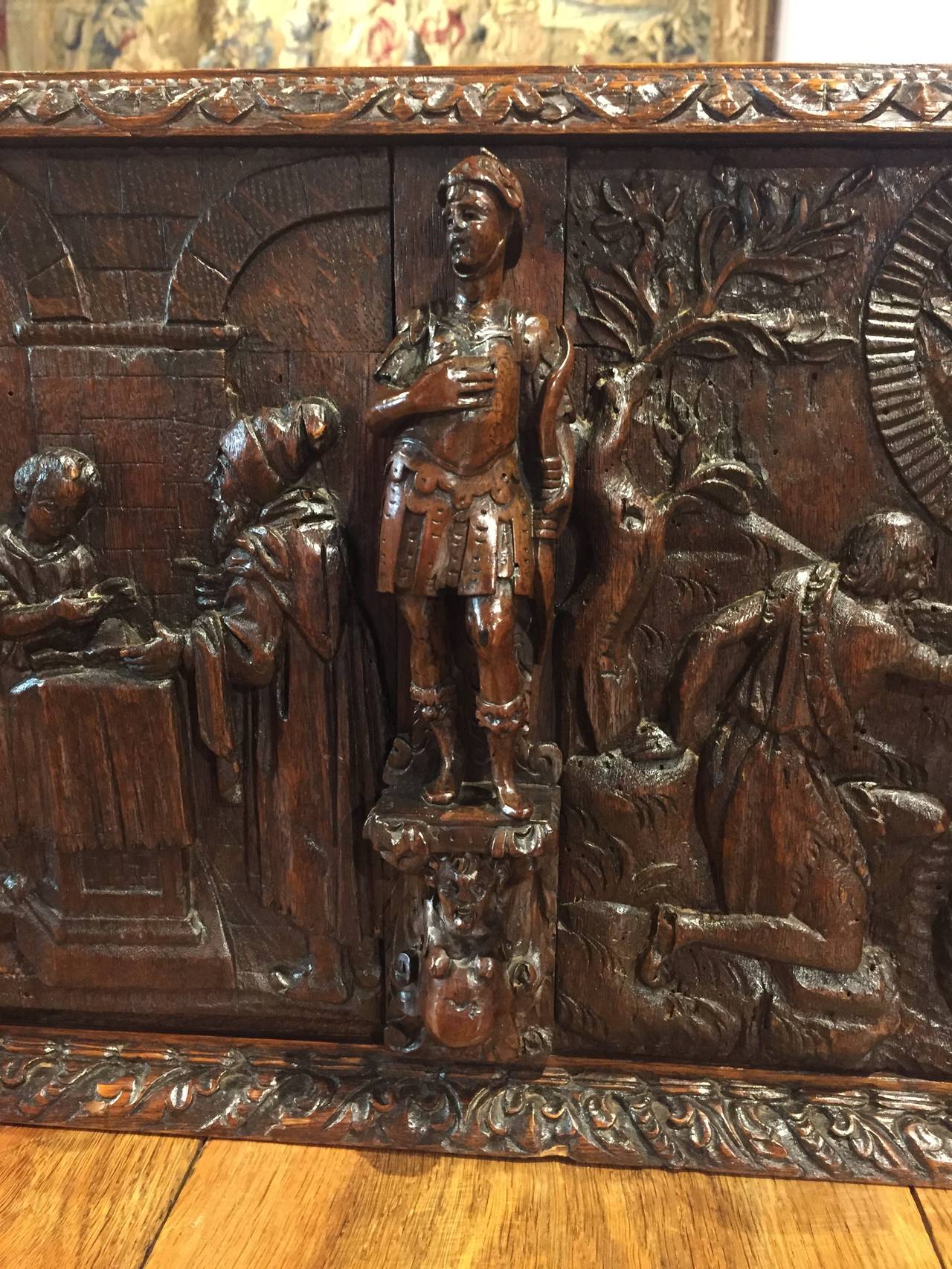 Carved Beautiful 17th Century Oak Trunk from Tours, France