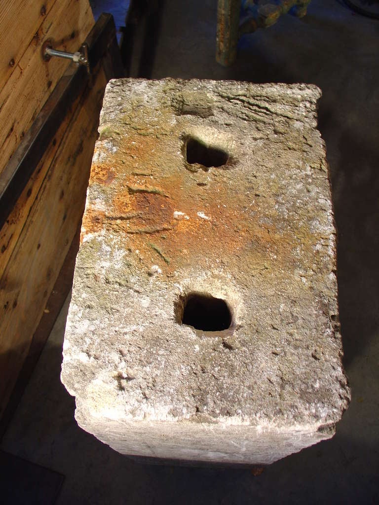 This fabulous antique French Gothic style stone architectural element was salvaged from a building, and dates to around 1870.  The French Gothic motifs have been carved out of the stone block. One side is finished out while the other remains flat