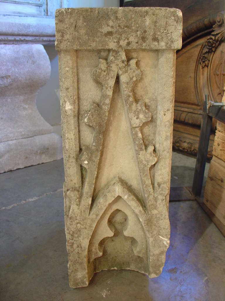 Antique Gothic Style Carved Stone Block from France In Good Condition In Dallas, TX