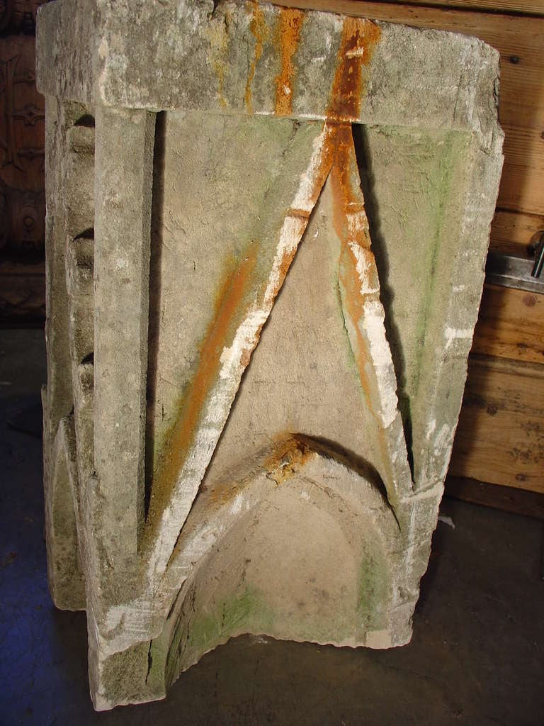 Antique Gothic Style Carved Stone Block from France 1