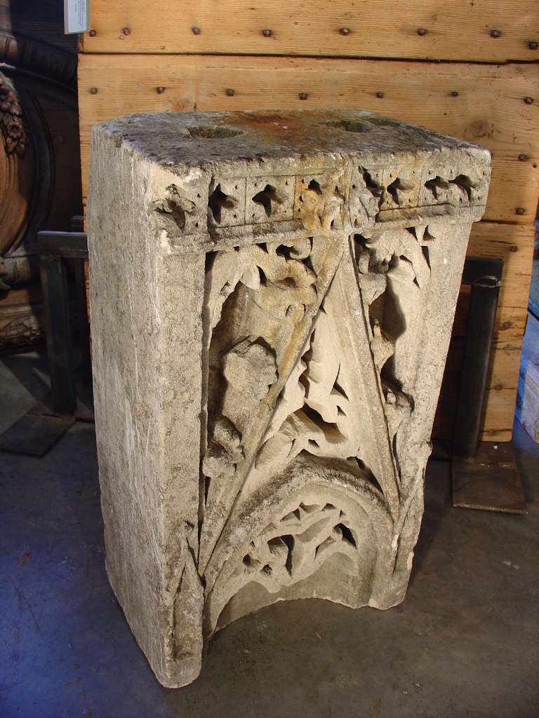 Antique Gothic Style Carved Stone Block from France 4